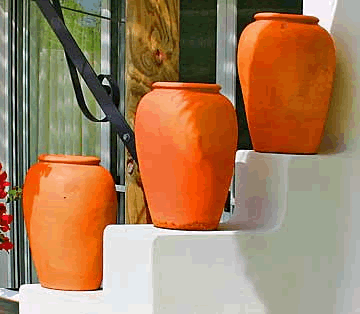Close up of feature terracotta pots